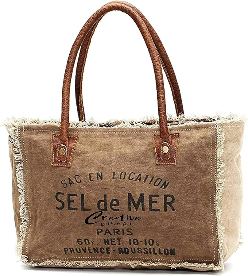 Sel de Mer Canvas Tote Bag for Women with Leather Handles, Shoulder Bag, Casual Everyday Purse, B... | Amazon (US)