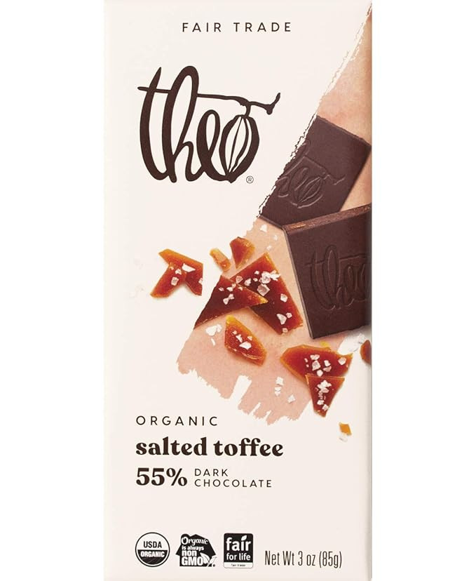 Theo Chocolate Salted Toffee Organic Dark Chocolate Bar, 55% Cacao, 6 Pack | Fair Trade | Amazon (US)