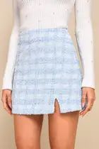 Unlimited Cuteness Light Blue Plaid Tweed Mini Skirt | Lulus