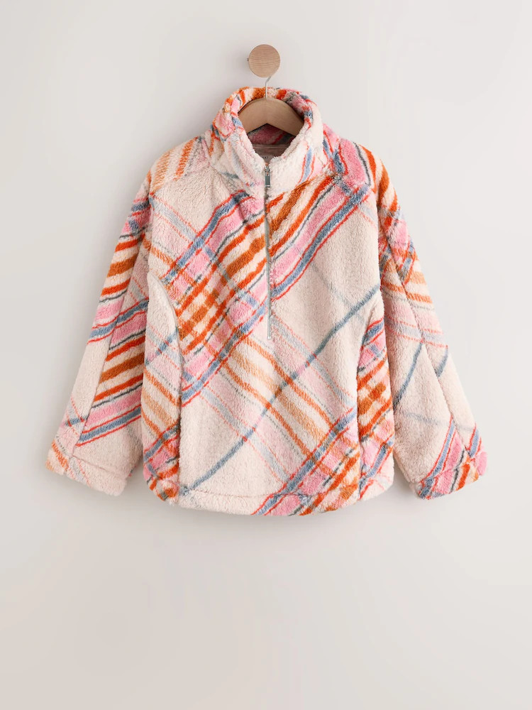 Oranje geruit - Borg fleece met korte rits | Next EU