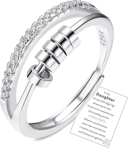 Sterling Silver Anxiety Ring Adjustable Fidget Rings For Anxiety Women Cubic Zirconia Spinner Rings  | Amazon (UK)