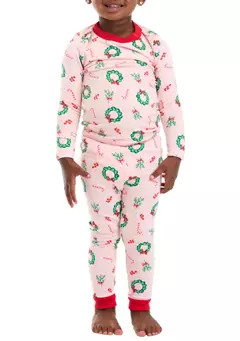 PAJAMARAMA Toddler Holiday Wreaths Pajama Set | Belk