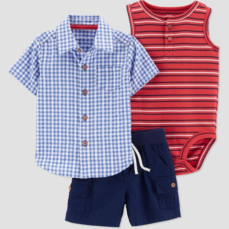 Baby Boys&#39; 3pc Plaid Top &#38; Bottom Set - Just One You&#174; made by carter&#39;s Navy/Red ... | Target