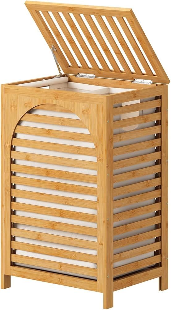 Laundry Hamper, 22.5 Gallon (85L) Bamboo Wood Clothes Laundry Basket with Lid and Handles, Remova... | Amazon (US)