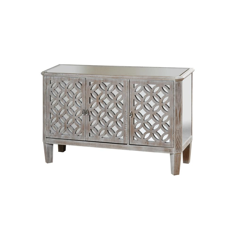 3-Door Mirrored Driftwood Gray Filigree Dresser | The Home Depot
