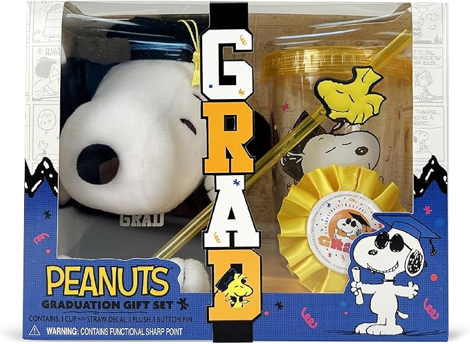 Megatoys Peanuts Snoopy Graduation Gift Set - Plush Snoopy in “GRAD” Outfit, Themed Tumbler C... | Amazon (US)