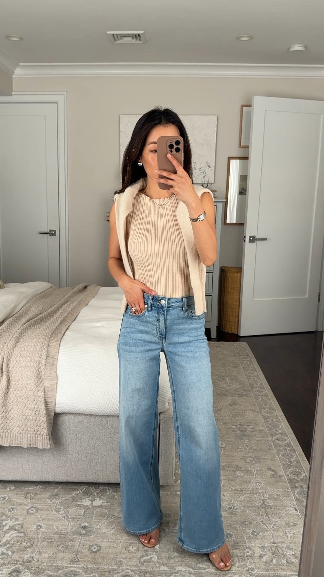Popular Quince jeans restocked!
• Bella stretch wide leg jeans size 24 Short in Frosted Blue - note the shortest inseam has changed and now measures 28", mid high rise, length shrinks a little in the machine dryer

• Ribbed tank in heather oatmeal xs 

Petite friendly jeans, mom outfits, casual style

#LTKPetite #LTKootd #LTKmomlife