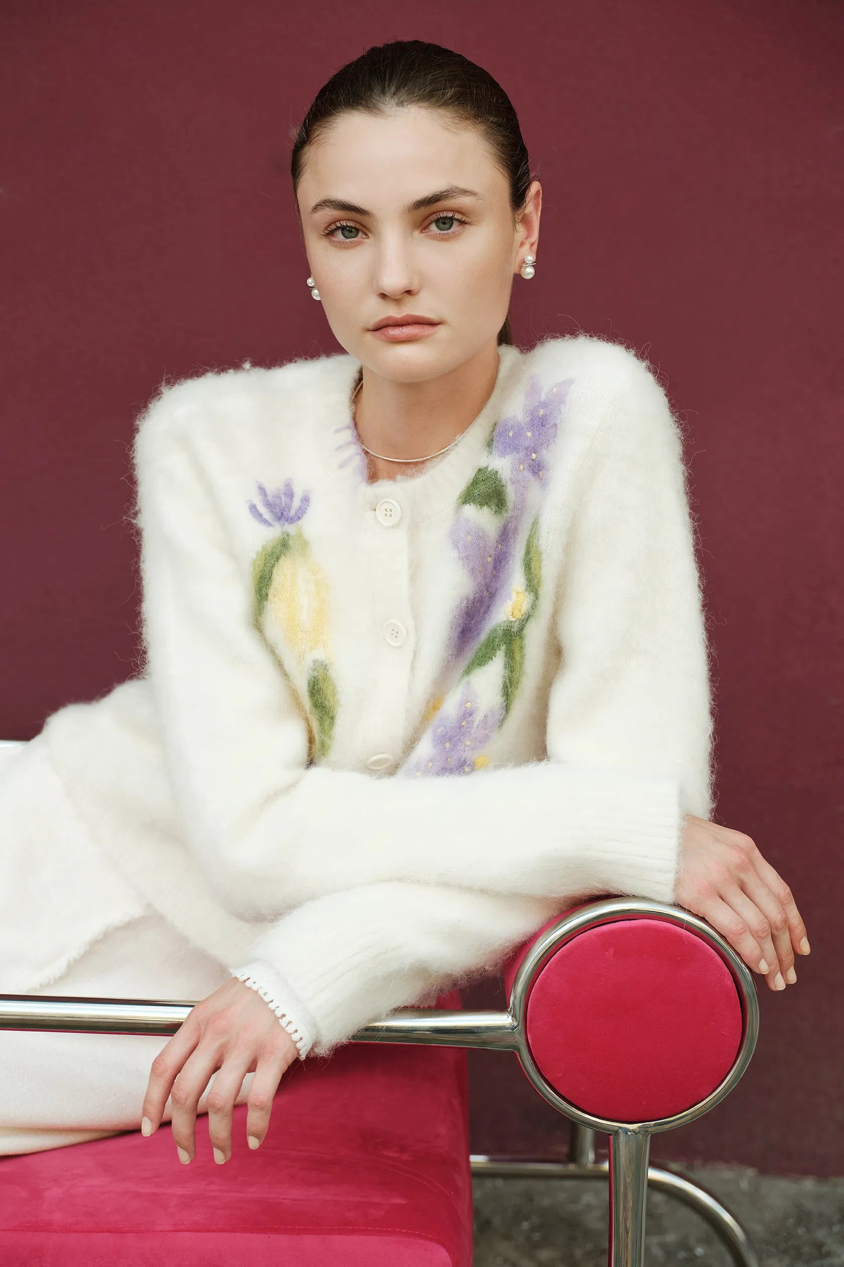 Cymbidium Hand Embroidered Flora Cardigan in Alpaca Blend Knit | Fabrique