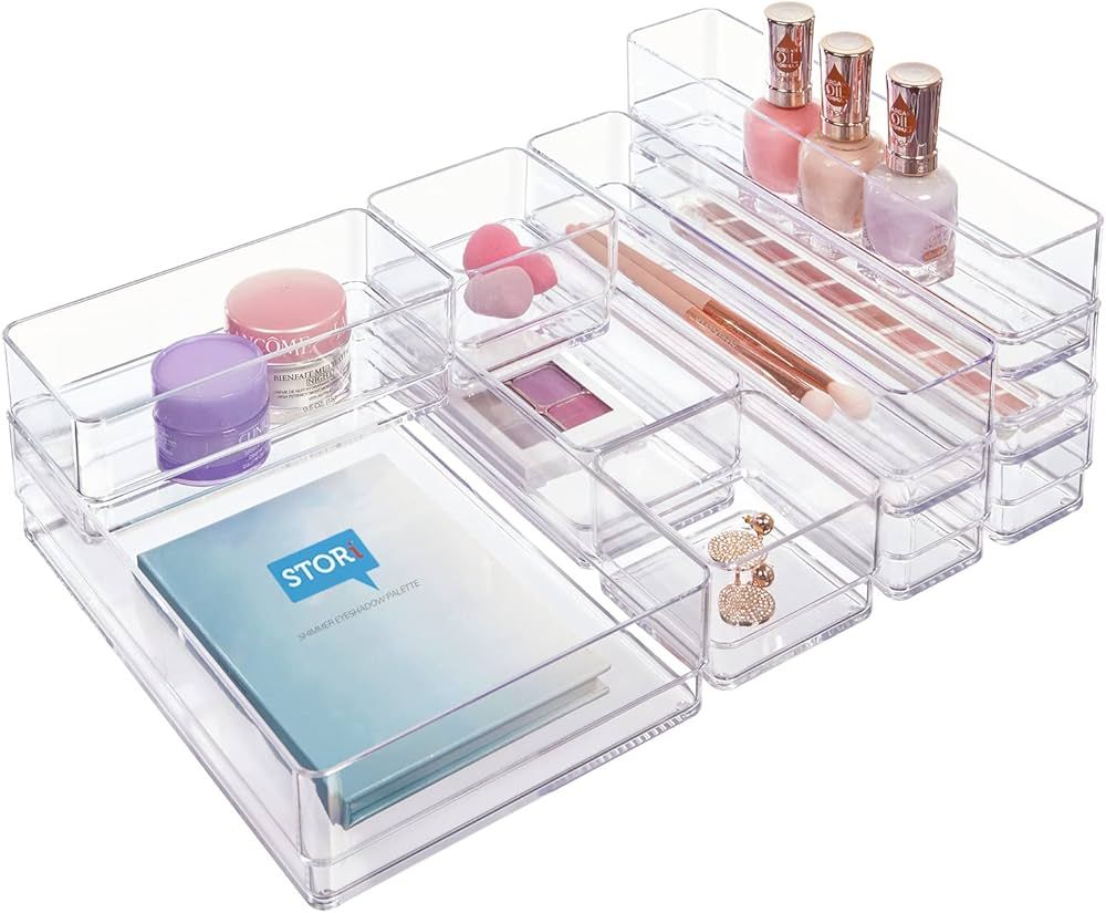 STORi SimpleSort 10-Piece Stackable Clear Drawer Organizer Set | Multi-size Trays | Makeup Vanity... | Amazon (US)