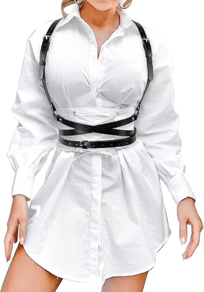 trypro Punk Black Leather Chest Harness Belt for Women Gothic Body Adjustable Waist Belts Dresses... | Amazon (US)