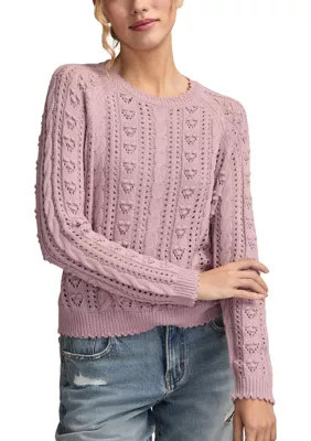 Lucky Brand Women's Pointelle Crew Neck Sweater, Pink, Medium | Belk