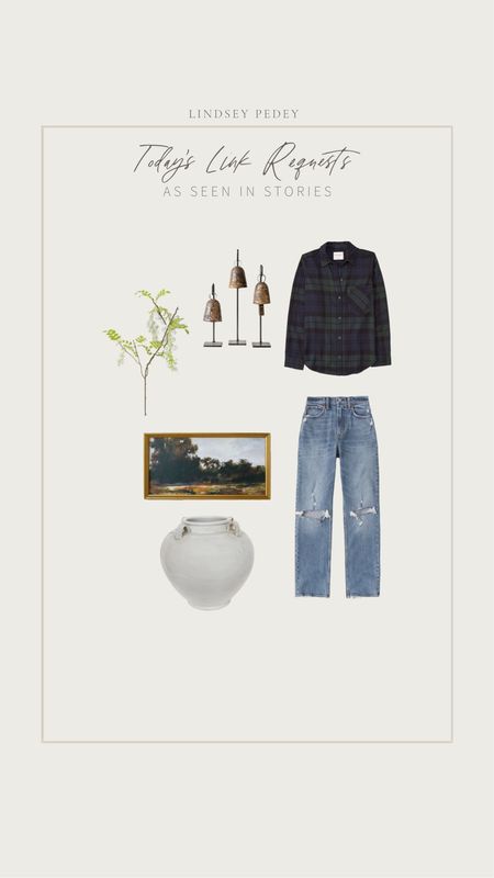 Todays link requests! Jeans are on clearance! 

Denim, jeans, Abercrombie, flannel, button up, bells, home decor, shelf decor, vase, vessel, pot, art, target, stems, floral, spring 

#LTKhome #LTKunder50 #LTKsalealert