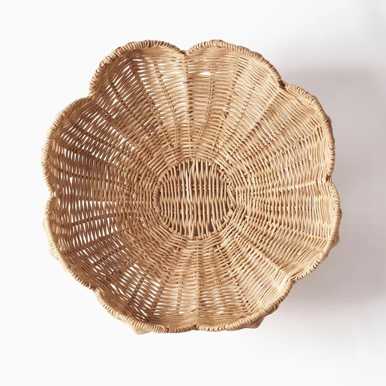 Home Decor Collection Woven Rattan Bowl with Scalloped Edges, 13.5 Inches | Walmart (US)