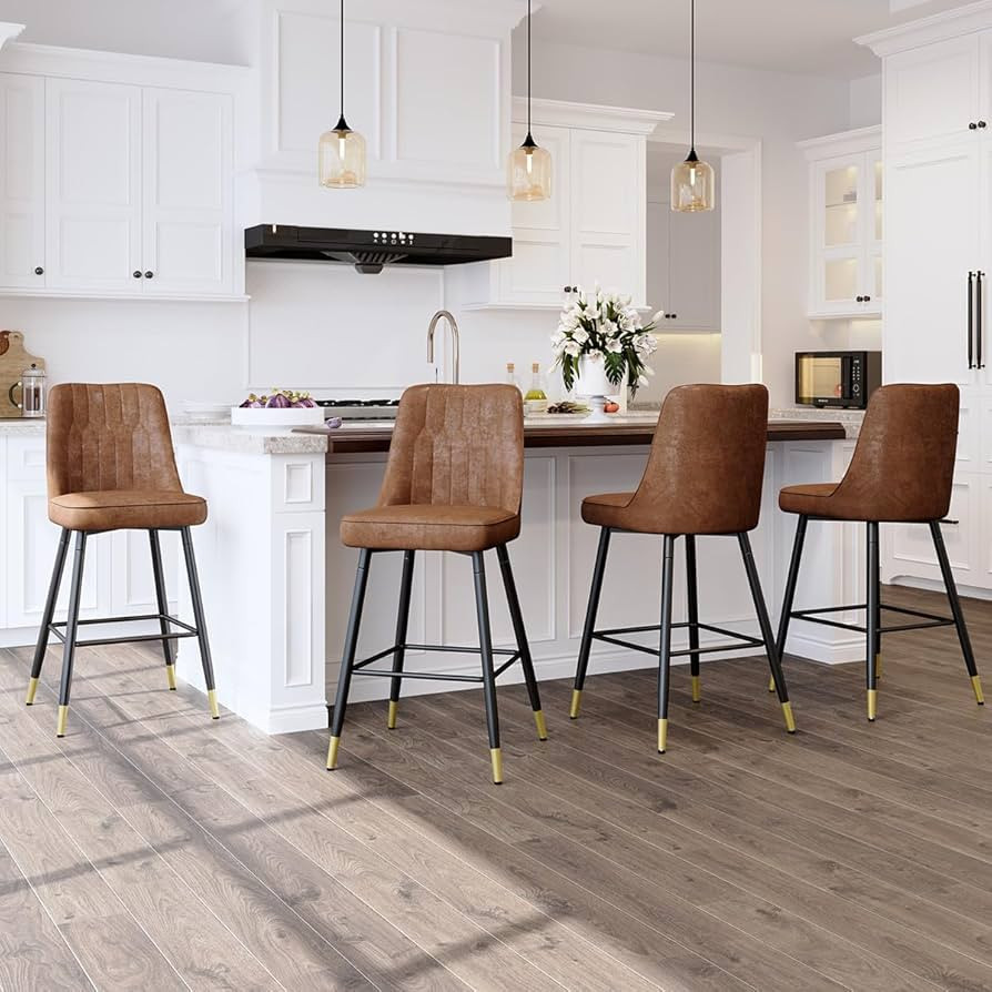 Counter Height Bar Stools Set of 4,27" Modern Bar Stools with Back,Upholstered Counter Height Bar... | Amazon (US)