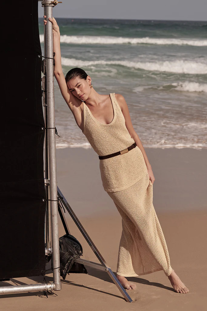 MARGOT WHEAT CROCHET MIDI SKIRT | DISSH