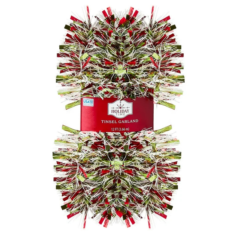 Wide Tinsel Christmas Garland, Red and Green, 12', by Holiday Time | Walmart (US)