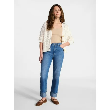 Time and Tru Women's Cable Knit Cardigan Sweater with Long Sleeves, Lightweight, Sizes XS-XXXL | Walmart (US)