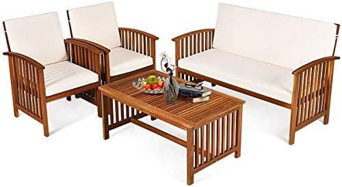 Tangkula Outdoor 4 Pcs Acacia Wood Sofa Set w/Water Resistant Cushions, Padded Patio Seating Chat... | Amazon (US)