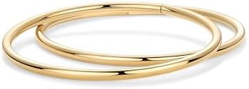 PAVOI 14K Gold Plated Bangle Bracelet for Women | Classic Lightweight Stacking Stainless Steel Br... | Amazon (US)