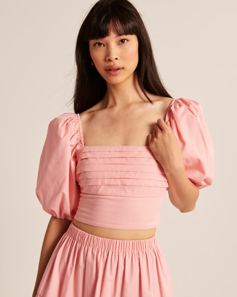 Women's Puff Sleeve Poplin Squareneck Top | Women's New Arrivals | Abercrombie.com | Abercrombie & Fitch (US)