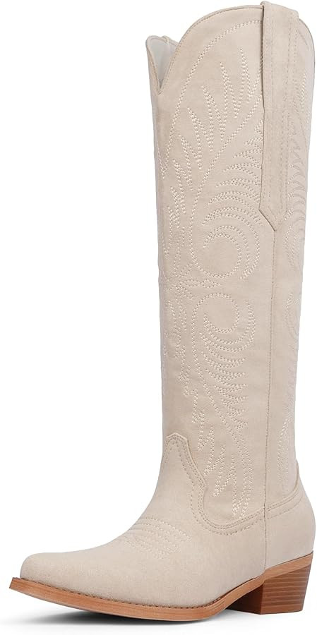 Modatope Cowboy Boots for Women Knee High Cowgirl Boots Embroidered Pointed Toe Chunky Heel Weste... | Amazon (US)