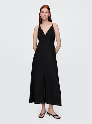 Linen-Blend Embroidered Halter Maxi Dress | Gap (US)