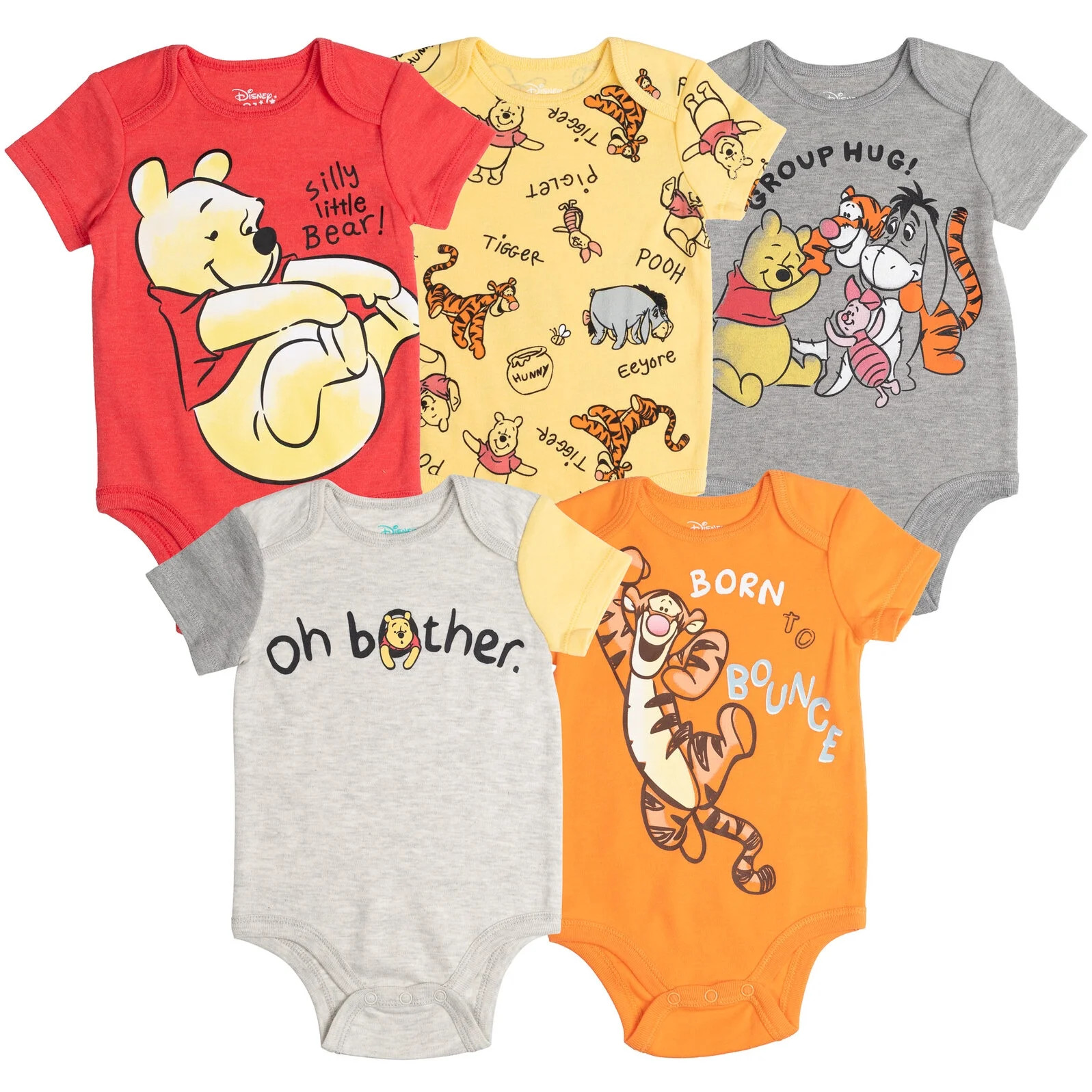 Disney Infant Baby Boys 5 Pack Short Sleeve Bodysuits Winnie/Tigger/Eyeore/Piglet 18 Months | Walmart (US)