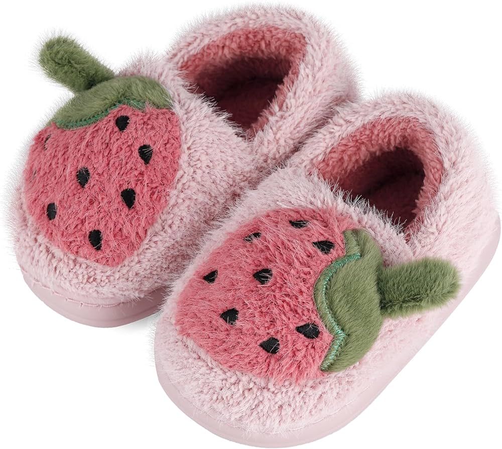 ESTAMICO Girls Cute Slippers with Memory Foam Kids Plush Warm Winter House Shoes | Amazon (US)