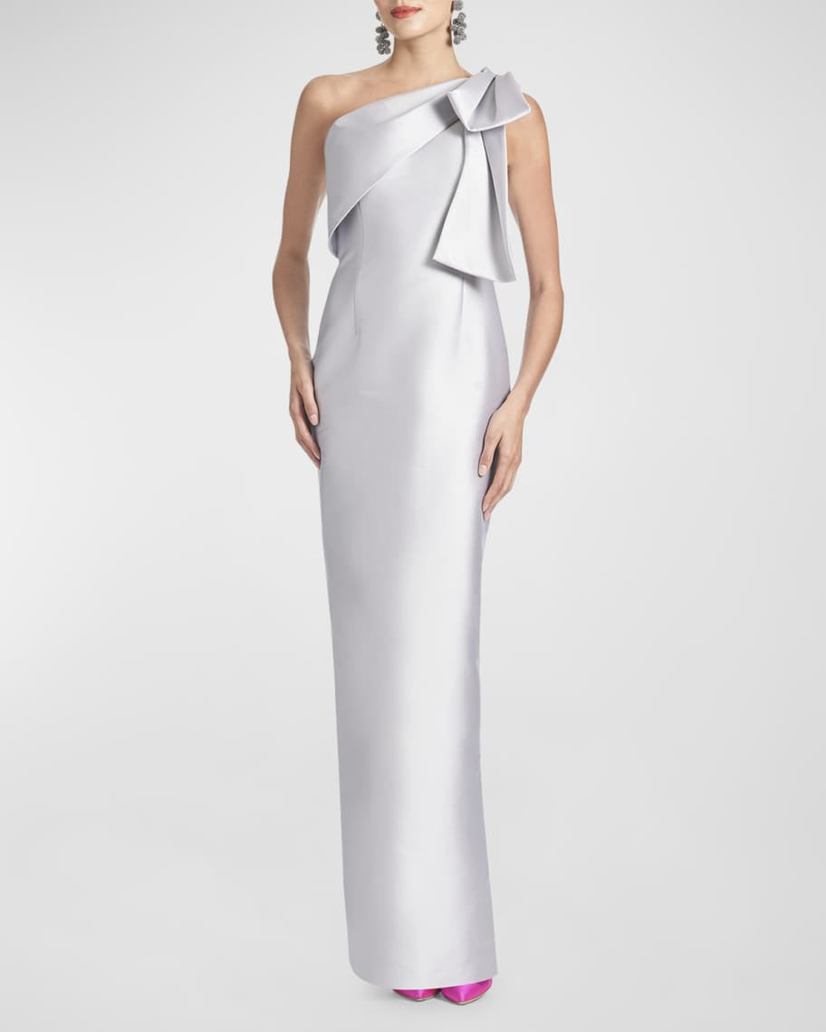Bonnie One-Shoulder Bow Column Gown | Neiman Marcus