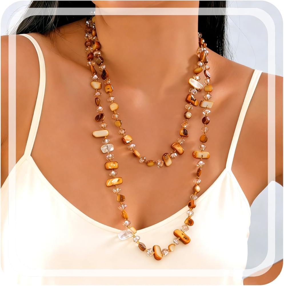 Gmai Colorful Bead Long Necklace for Women Boho Handmade Irregular Natural Shell jade Glass Beads... | Amazon (US)