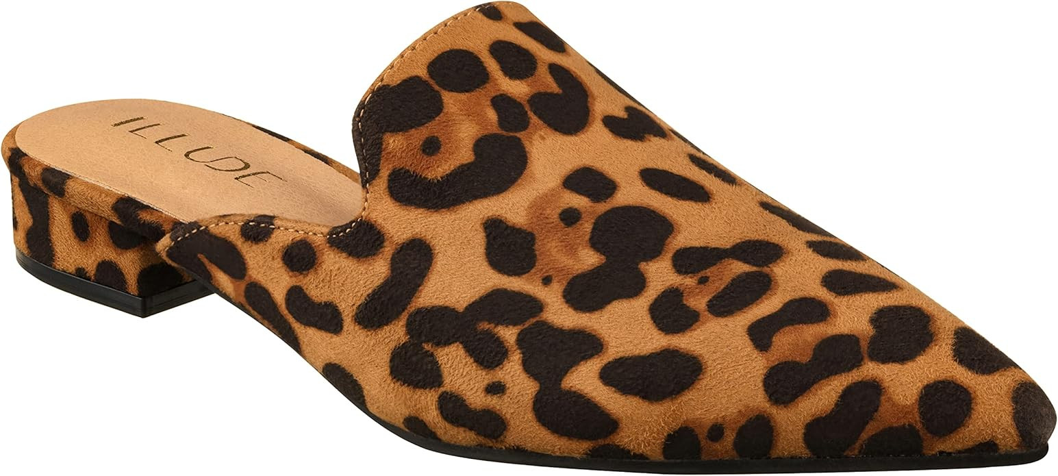 ILLUDE Women's Flat Mules Pointed Toe Backless Slip on Slides Loafer Shoes | Amazon (US)