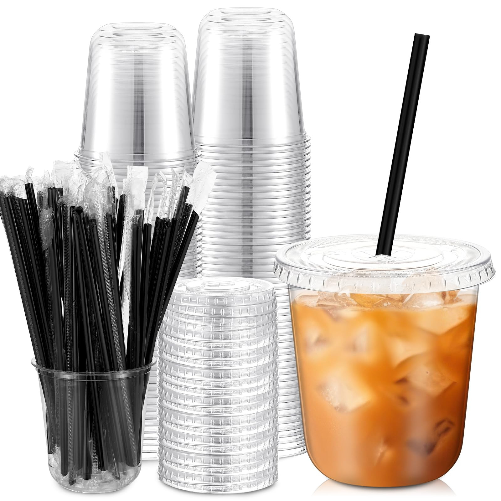 50 Set 12 oz Clear Plastic Cups with Lids and Straws, PET Disposable Iced Coffee Cups for Drinkin... | Amazon (US)