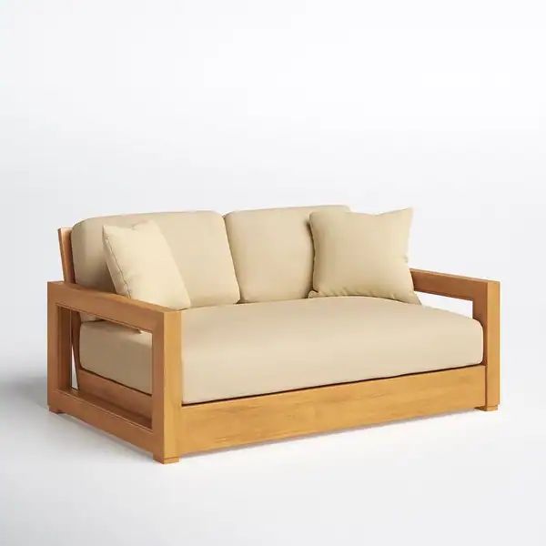 SAFAVIEH Couture Outdoor Montford Teak Cushioned Loveseat - Overstock - 22964941 | Bed Bath & Beyond