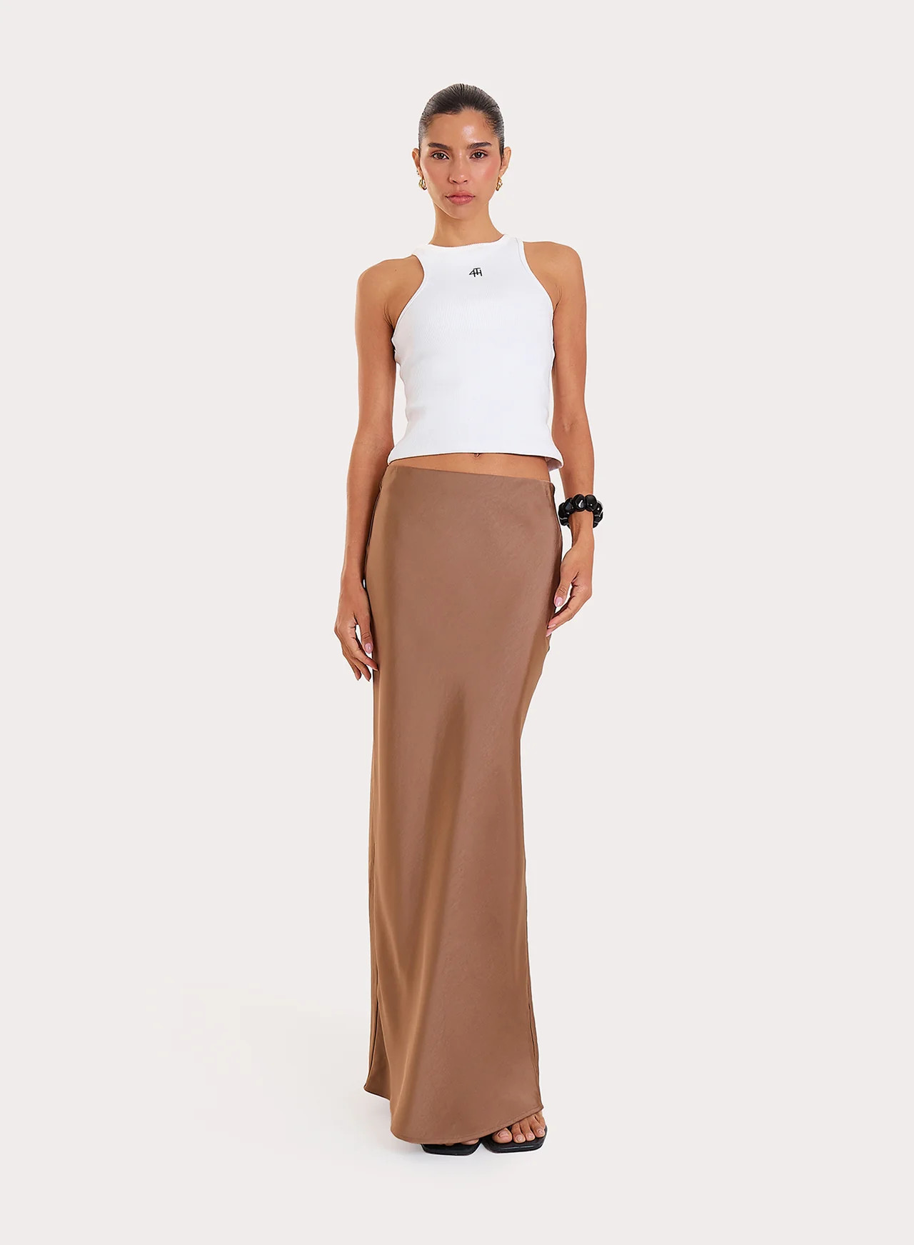 Women's Mocha Satin Maxi Skirt | Novah | 4th & Reckless | 4th & Reckless