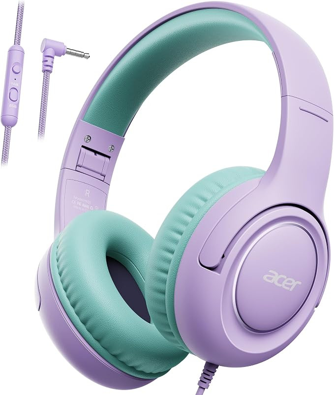 Acer Kids Headphones for School, 85-94dB Limiter, 3.5mm Jack, w/Mic HK03 | Foldable Wired Over Ea... | Amazon (US)