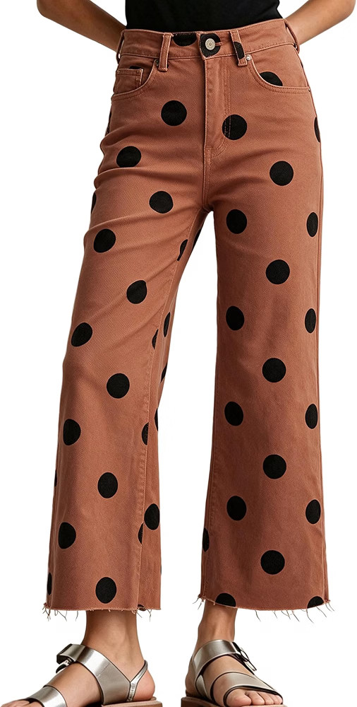 Allimy Womens Polka Dot Ripped Wide Leg Cropped Jeans Denim Capri Pants | Amazon (US)