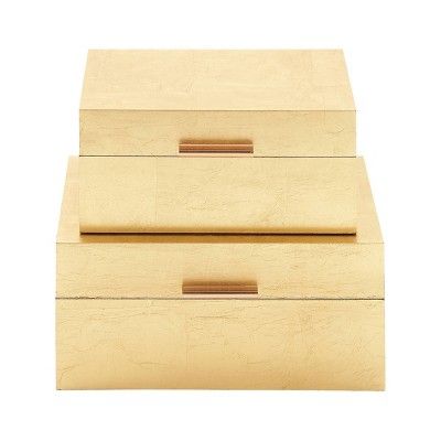 Set of 2 Decorative Glam Metallic Leaf Boxes - CosmoLiving by Cosmopolitan | Target