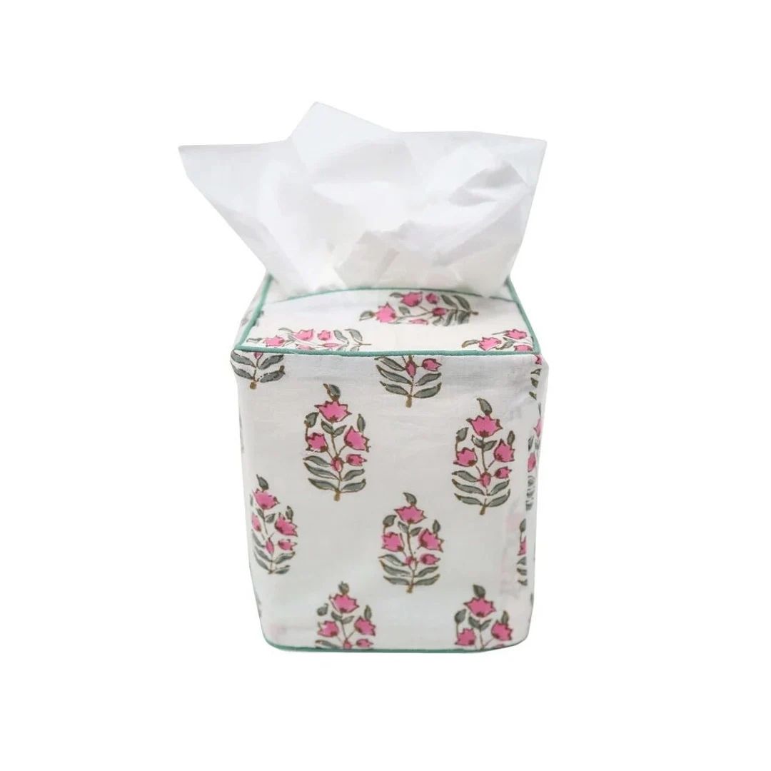 Block Print Tissue Box Cover 100% Cotton Handmade Tissue Box Cover Home Decor/ Wedding Decor Squa... | Etsy (US)