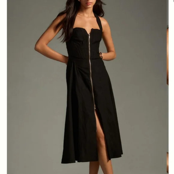 NWT Anthropologie‎ Corset Zippered halter midi dress black size small petite | Poshmark