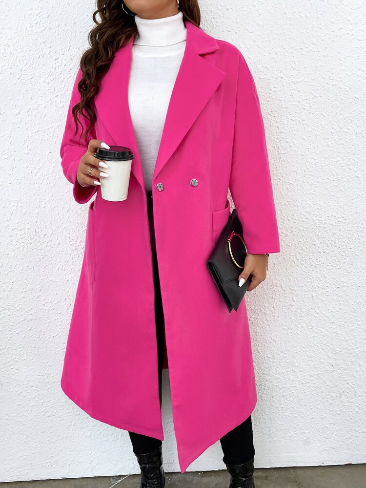 Plus Lapel Neck Double Breasted Overcoat | SHEIN