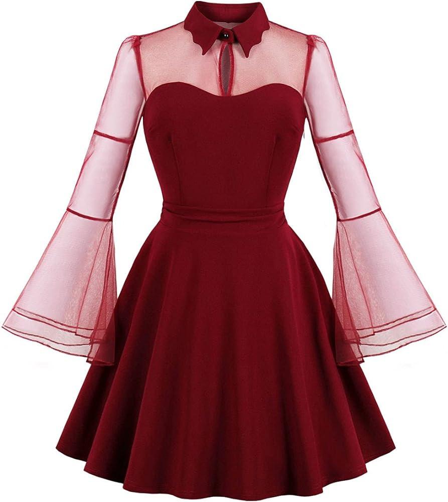 Women's Vintage Gothic Cocktail Dresses Cutout Keyhole Collar Illusion Mesh Sleeve Mini Dress A L... | Amazon (US)