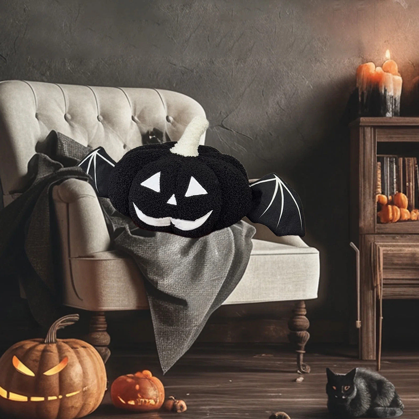 Taicans Halloween Jack O'Lantern Throw Pillow with Bat Wings - Soft Plush Sofa Cushion Decor for ... | Walmart (US)