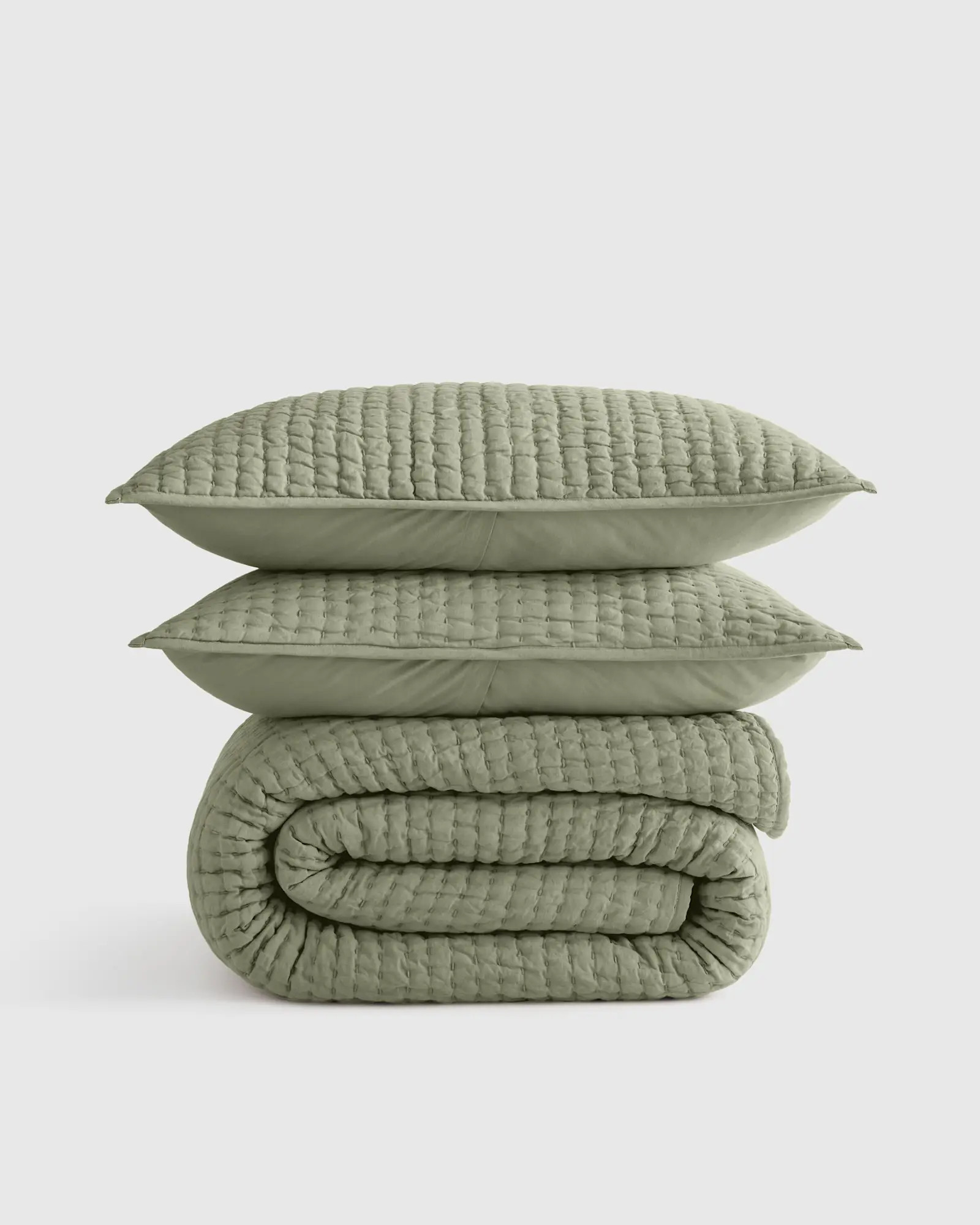 European Linen Cotton Stitch Quilt Set in Willowleaf | Quince