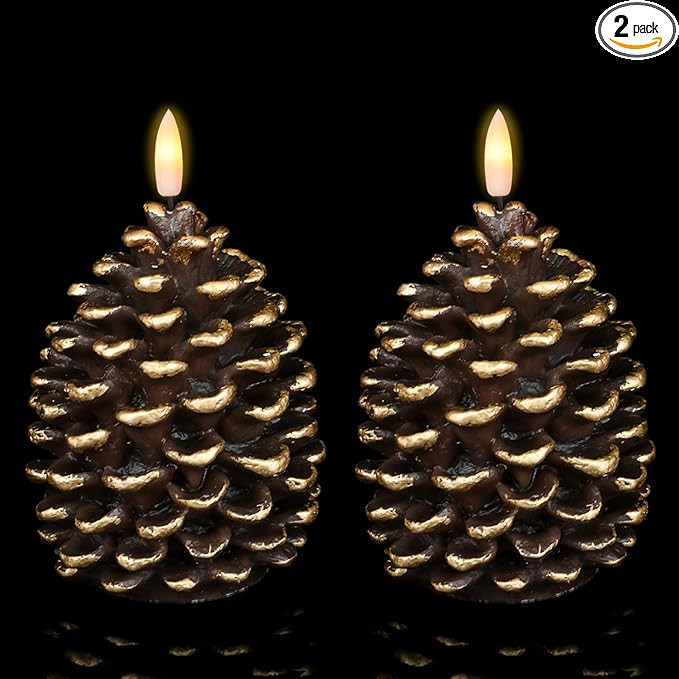 Wondise Flameless Candles with Timer, Battery Operated Flickering 3D Wick Real Wax Pine Cone Cand... | Amazon (US)