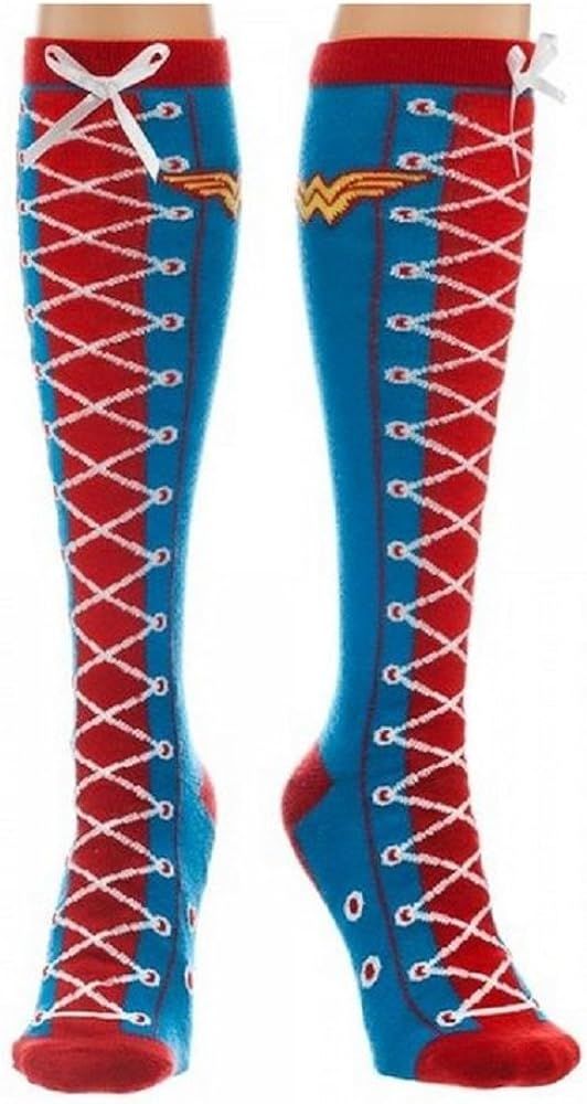 Wonder Woman Faux Lace Up Knee High Socks Size ONE SIZE | Amazon (US)