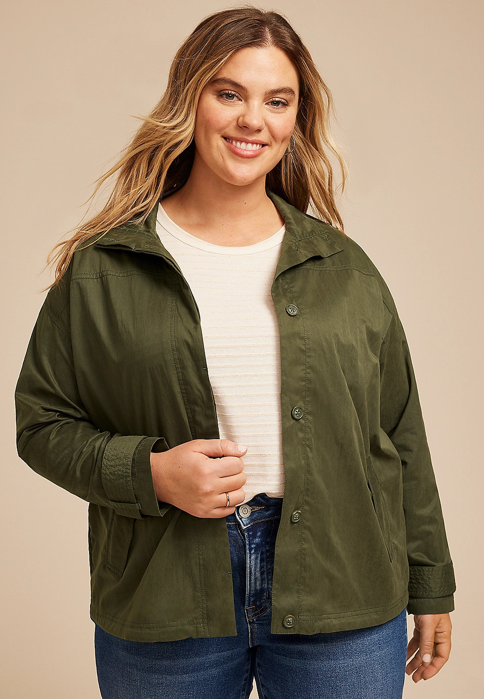 Plus Size Olive Sueded Woven Jacket | Maurices