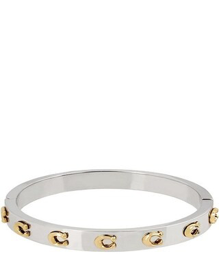 Signature C Hinged Two Tone Bangle Bracelet | Dillard's