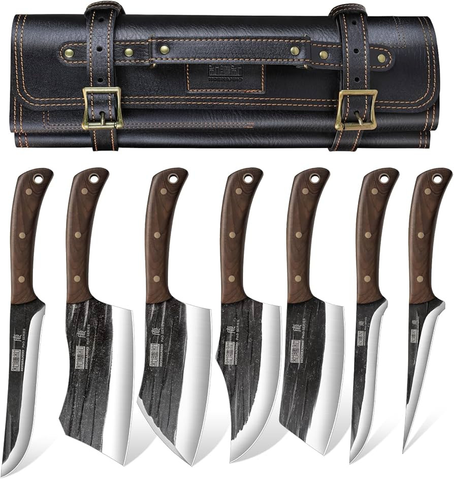 HOSHANHO Butcher Knife Set, Hand Forged Butcher Chef Knife Set with Roll Bag, Sharp Meat Cleaver ... | Amazon (US)