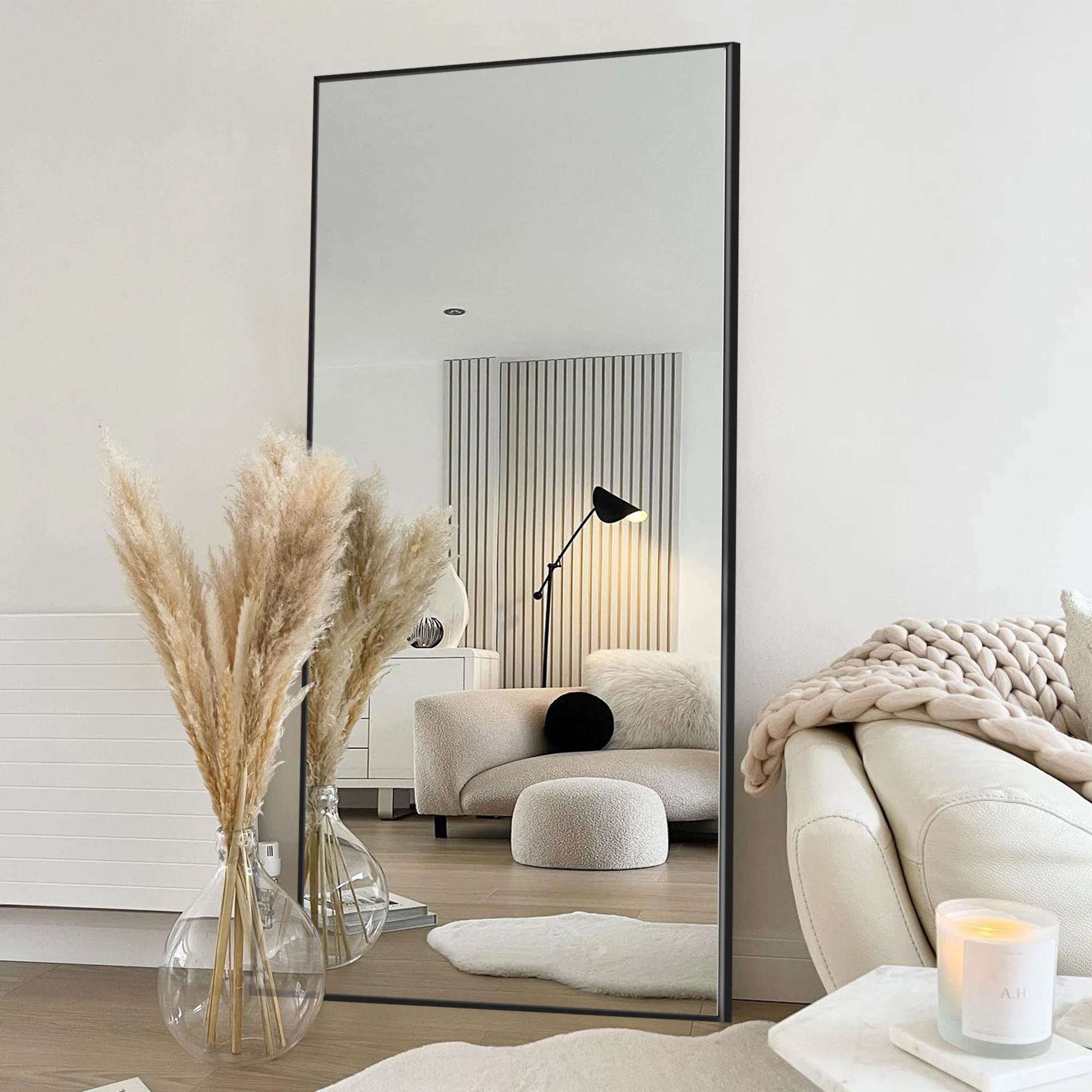 Vertell Oversize Rectangle Full Length Mirror Metal Mirror for GYM/ Bedroom with Stand | Wayfair North America
