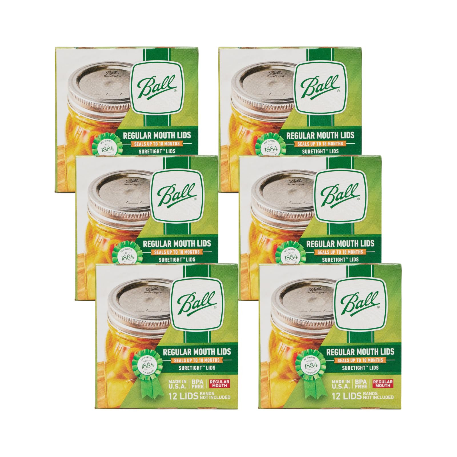 Ball Mason Jar Lids, Regular Mouth, 12 CT (Pack of 6) | Amazon (US)